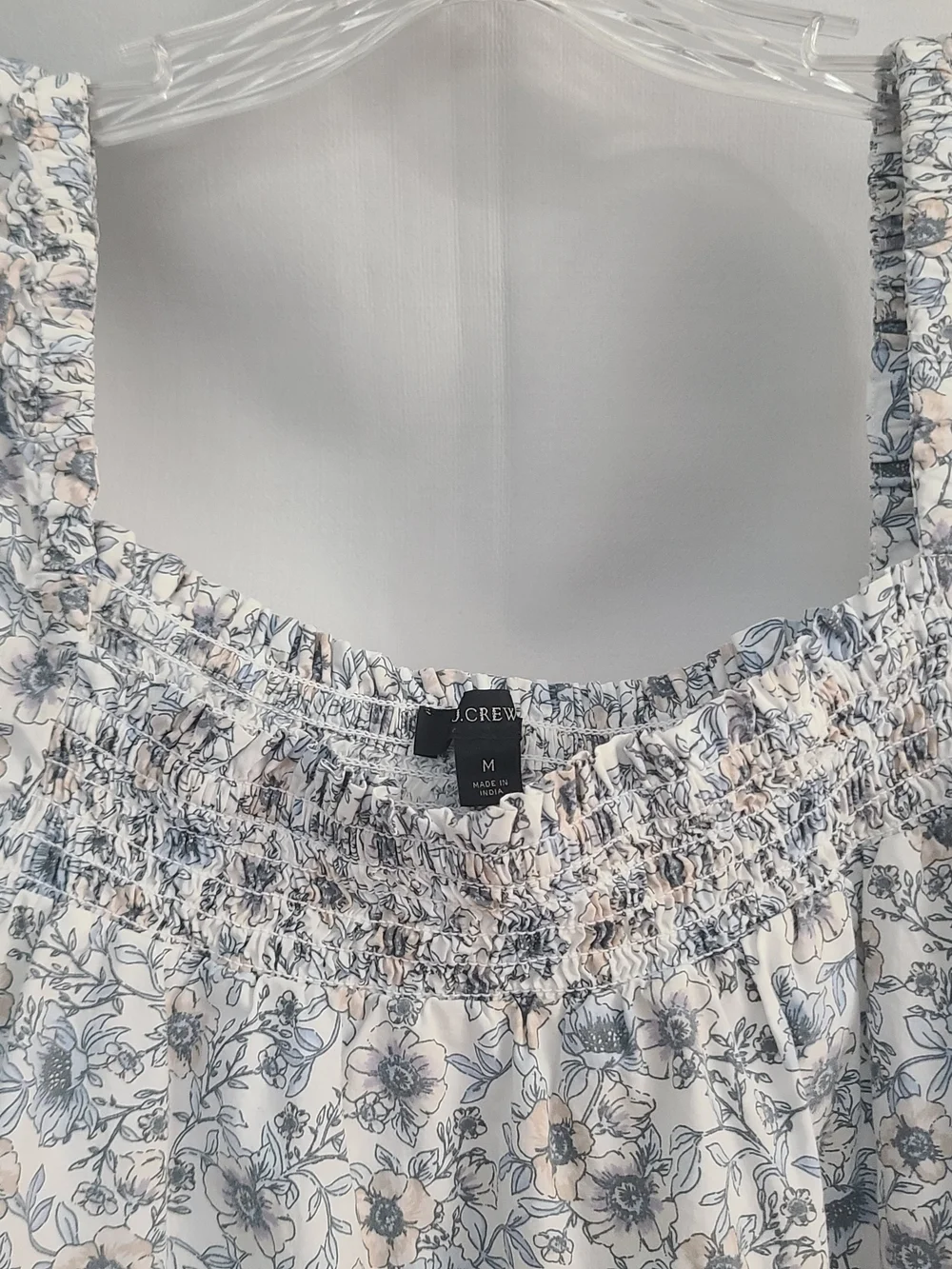 J Crew M Floral Vines Cotton Poplin Smocked Neck Cuffed Puff Sleeves Shift Dress